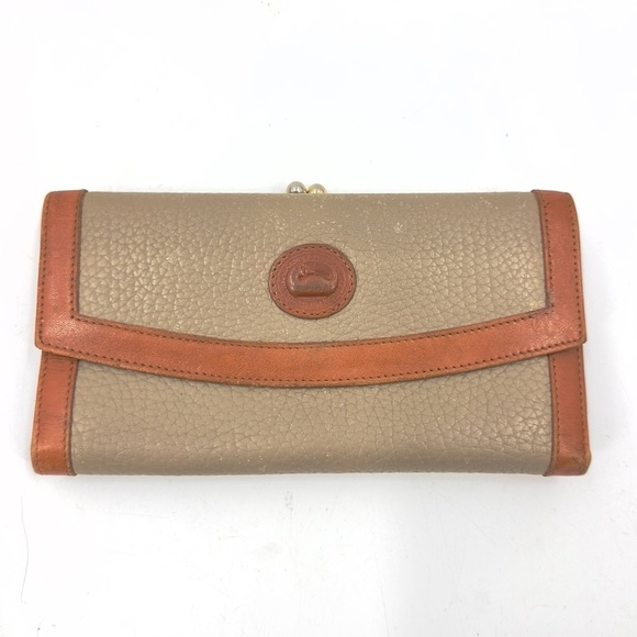 Vintage Dooney & Bourke Leather Wallet Taupe Brown Pebbled Kisslock Coin Purse - Picture 9 of 9